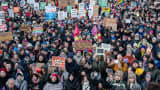 Tens of thousands protest advances made by the AfD on Feb. 16, 2025 in Berlin, Germany ahead of the federal election.