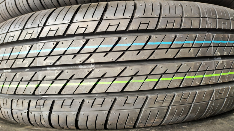 Colored stripes on new tires.