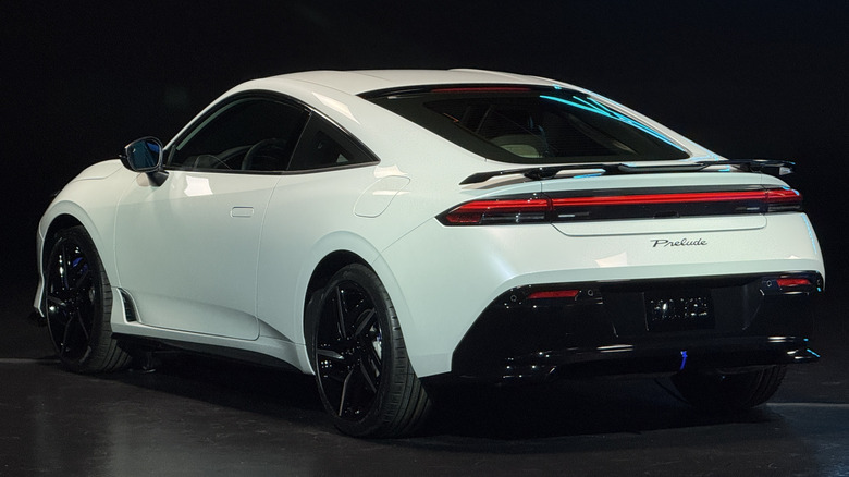 Rear 3/4 view of a white 2026 Honda Prelude