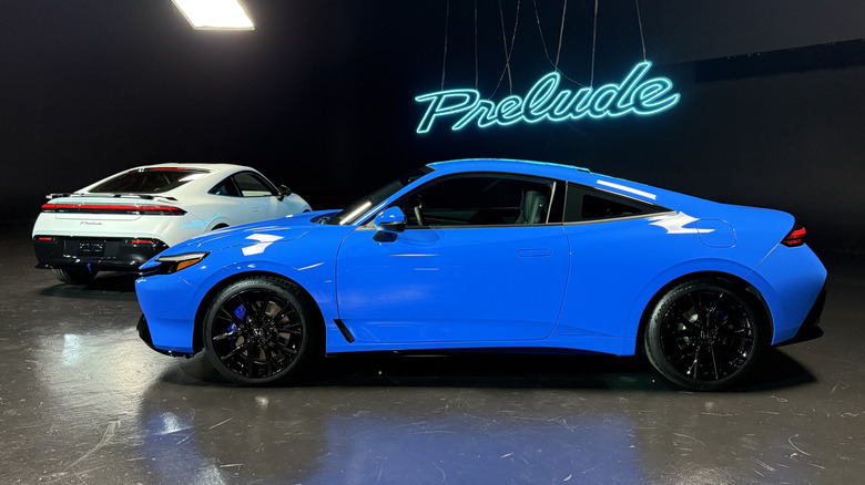 Side view of a blue 2026 Honda Prelude