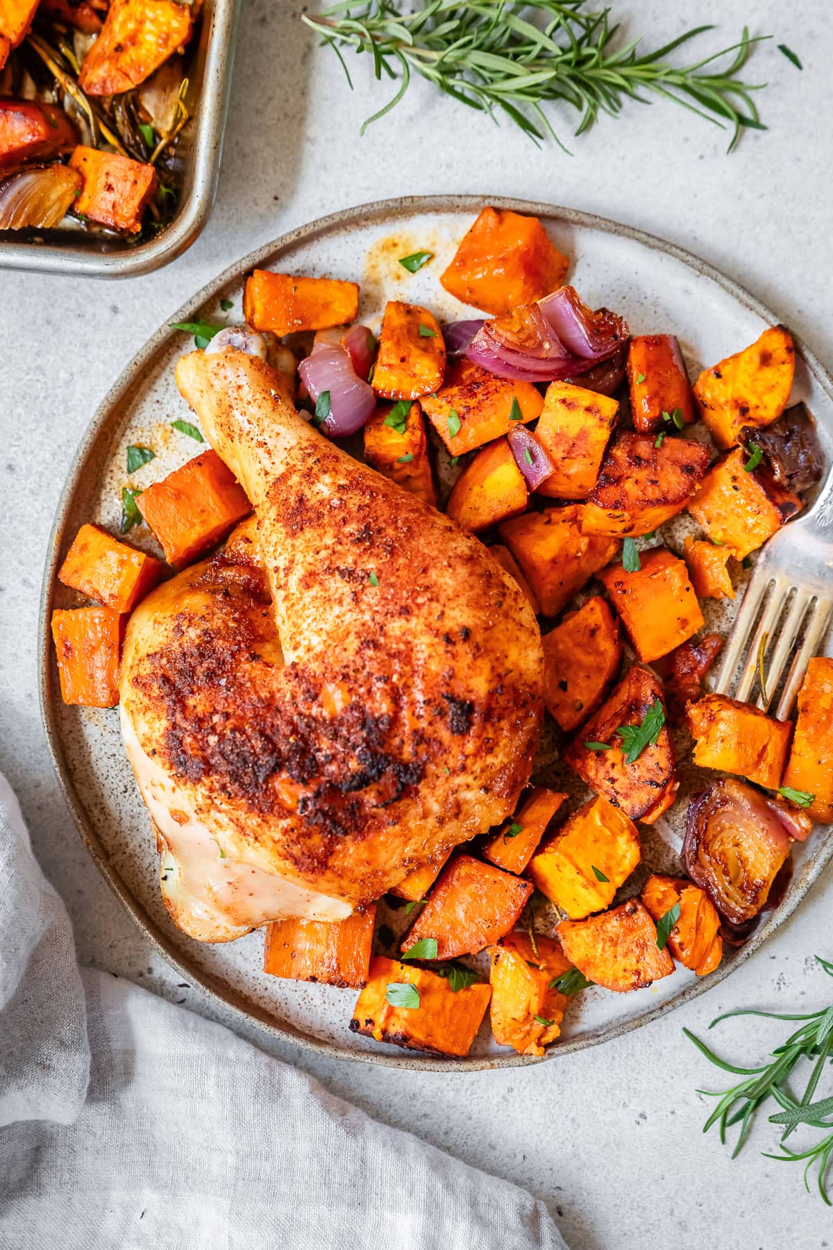 Spatchcock Chicken with Sweet Potatoes
