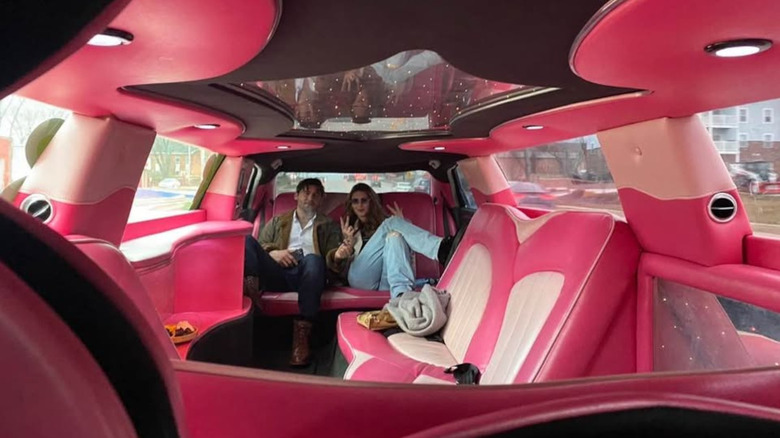 Pink interior of the pink Chrysler 300 stretch limo